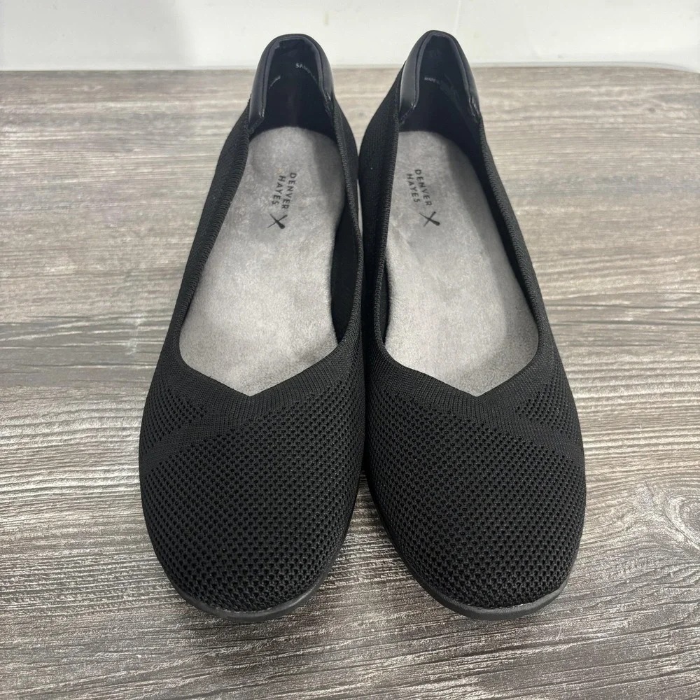 New! Denver Hayes Shoes Womens Size 8 Black Knit Comfort Slip On Flats Workwear